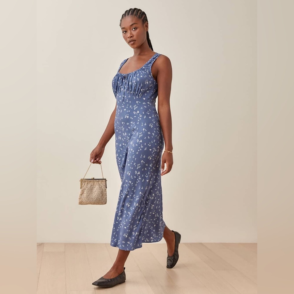 Reformation Blue Floral Midi Dress